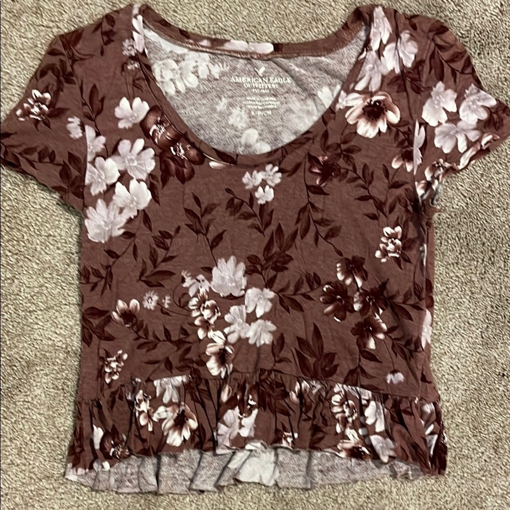 American Eagle Outfitters Floral Brown Top
